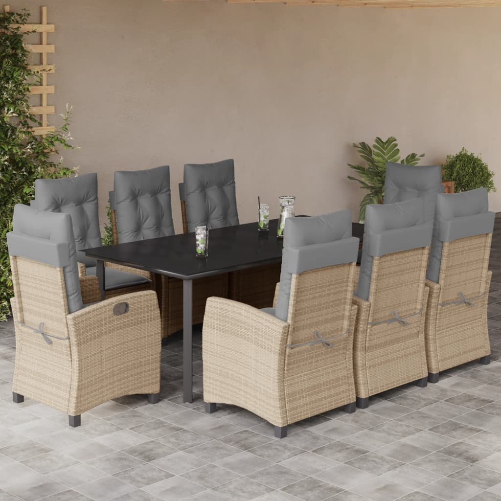 9-tlg. Garten-Essgruppe mit Kissen Beigemischung Poly Rattan